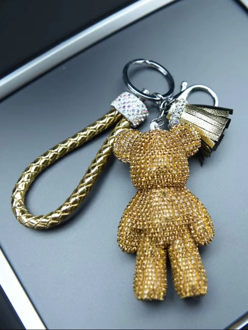 Rhinestone Bear Keychain Charm